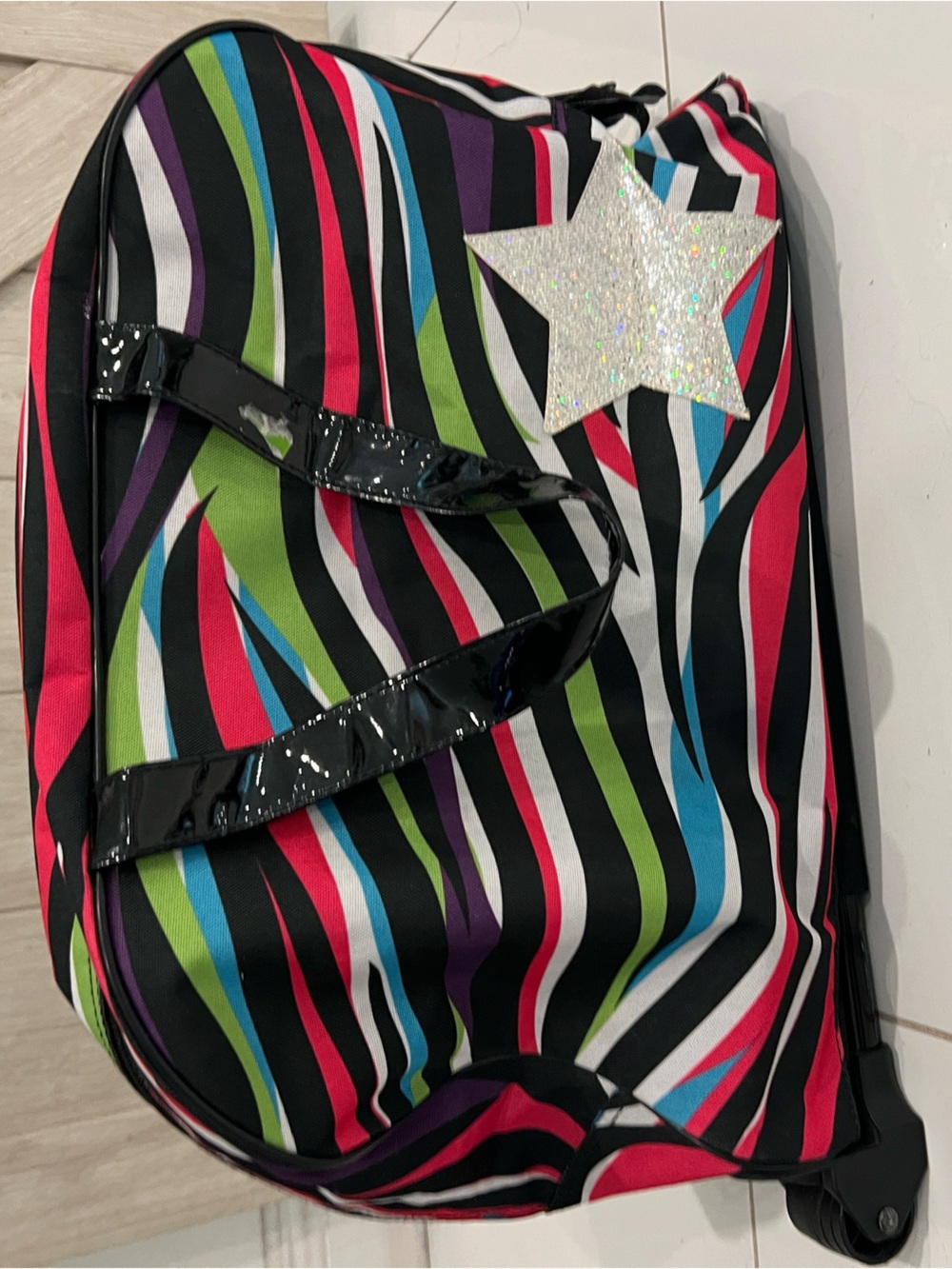 Colorful Striped Travel Tote with Glitter Star